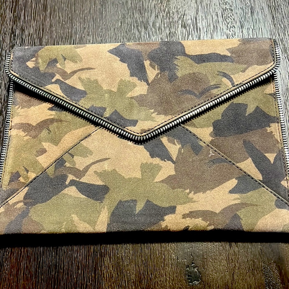 Brand New! NWT Rebecca Minkoff  Suede camouflage clutch